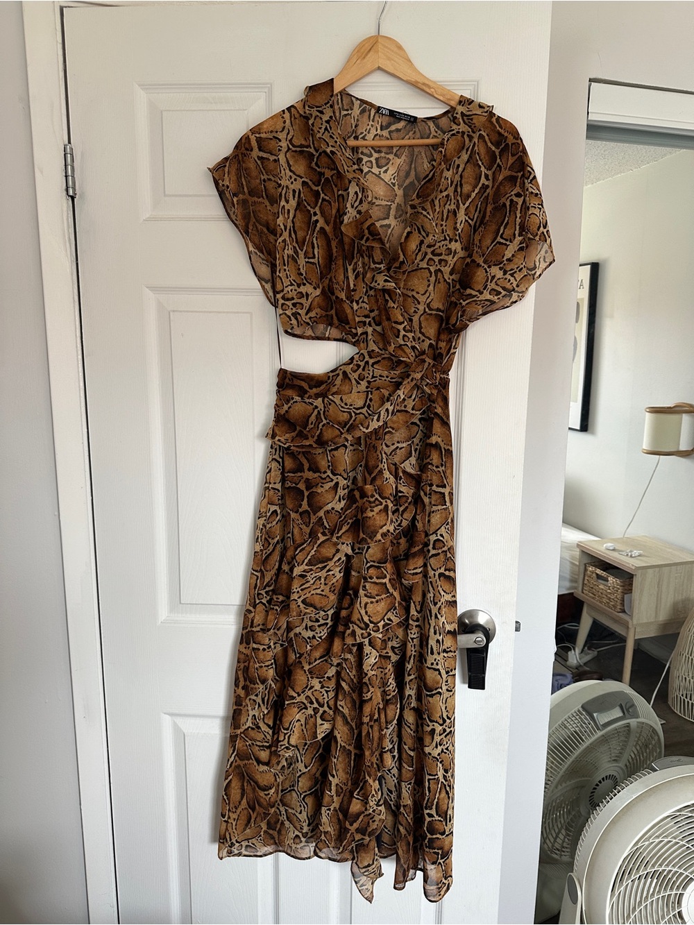 Zara Brown Animal-Print Wrap Maxi Dress